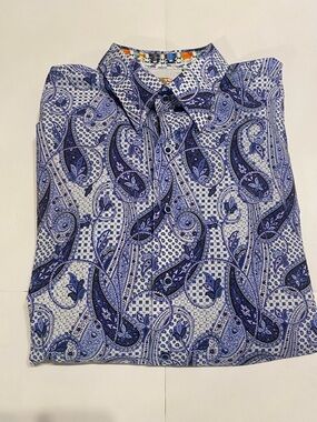 Robert Graham Blue Paisley Print Shirt size XL